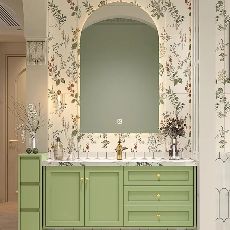 

Cream Style Bathroom Cabinets Shelves Modern with Mirror Vanity Bathroom Cabinet Multifunction Bathroom Furniture Gabinetti LLBC