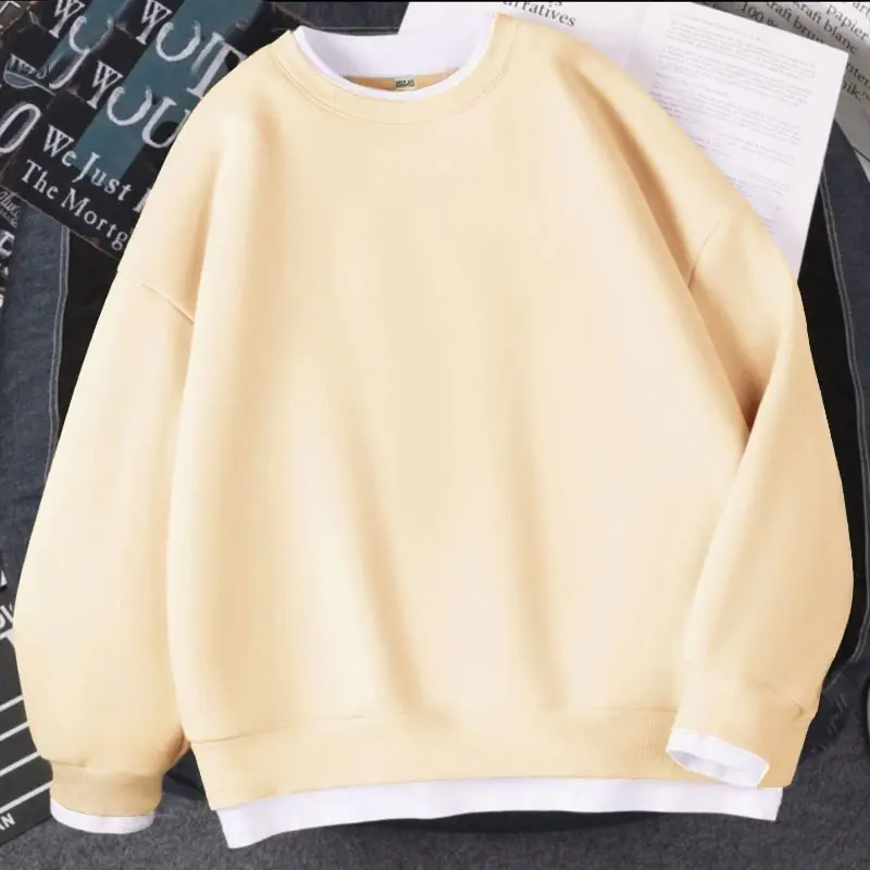 2024 Autumn Women's New Spliced Pullover O-Neck Fashion Solid Color Loose Minimalist Versatile Casual Long Sleeve Sweatshirts