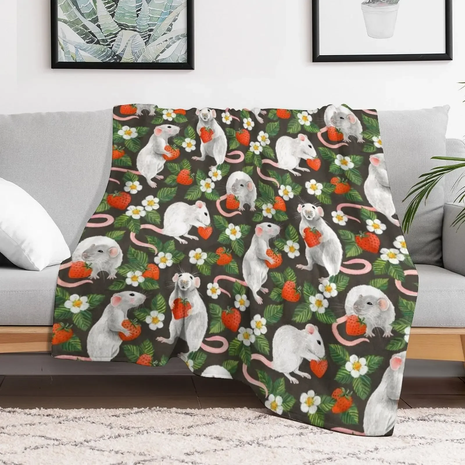 Rats Love Strawberries on vintage dark brown Throw Blanket Warm Thins Extra Large Throw Luxury Blankets