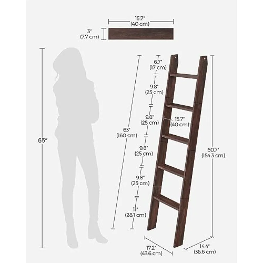 Blanket Ladder Decorative Farmhouse for The Living Room, 5-Tier Ladder Shelf, Ladder Rack for Storage and Decor, ULLS018T51