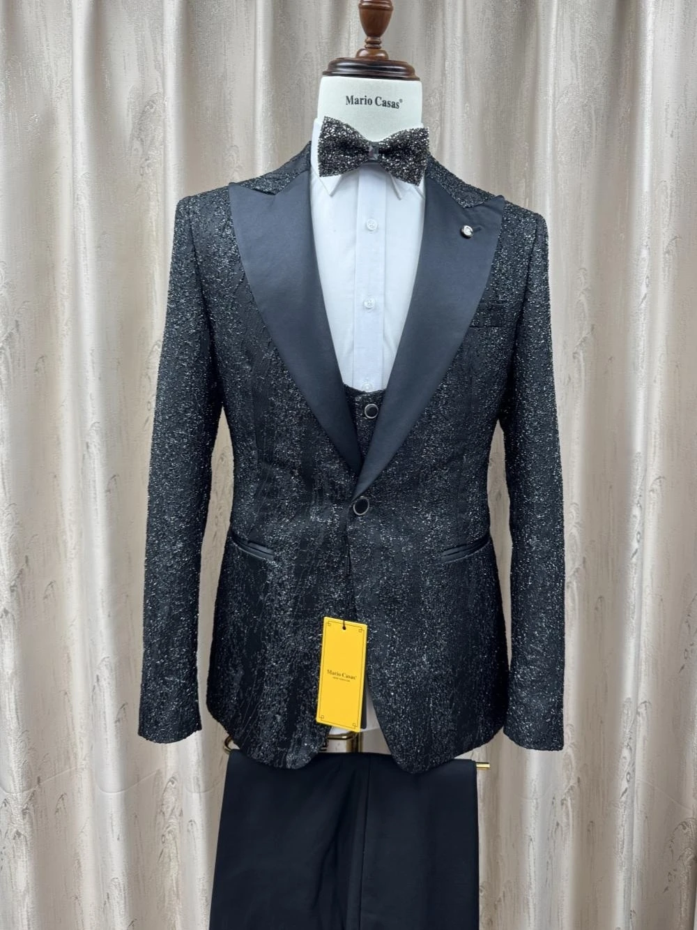 글리터 고급 남성 정장 3피스 댄스웨어 우아한 피크 라펠 수트 세트 남성 비즈니스 파티 의상 S-3XL