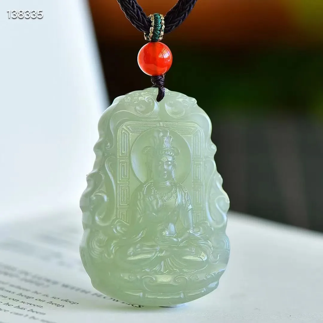 

New Natural 100% real cyan hetian jade grave Guanyin pendant jewellery necklace auspicious for woman man gifts Bless peace