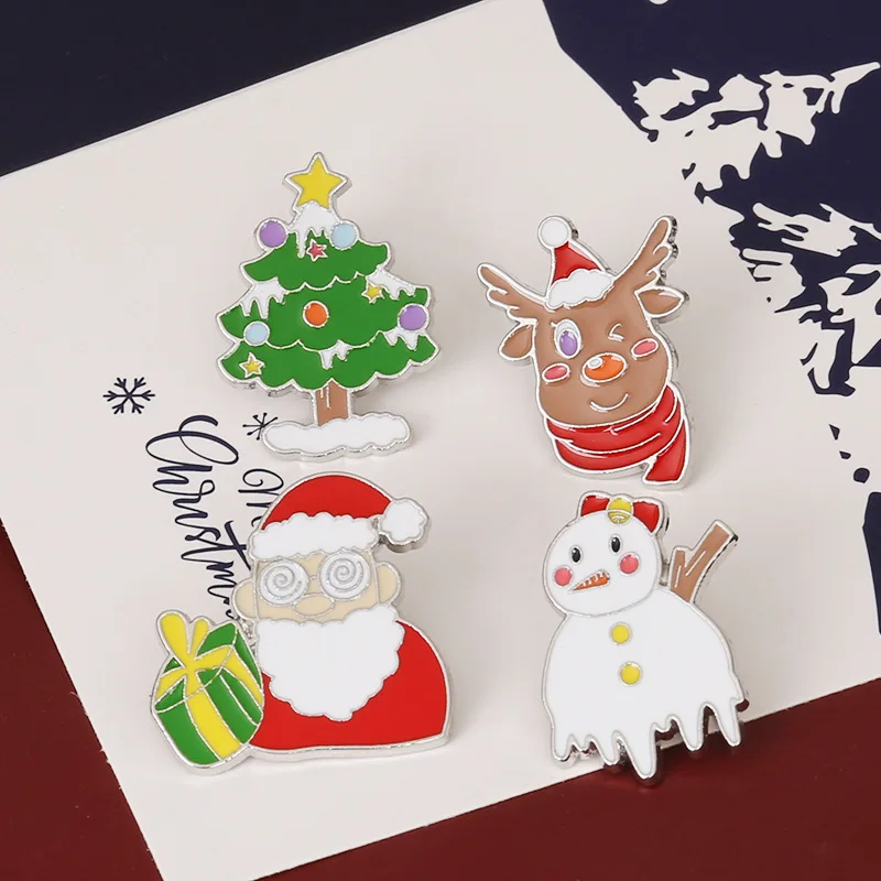 Fashion new snowman Christmas tree brooch cartoon metal cross-border Santa Claus badge in stock