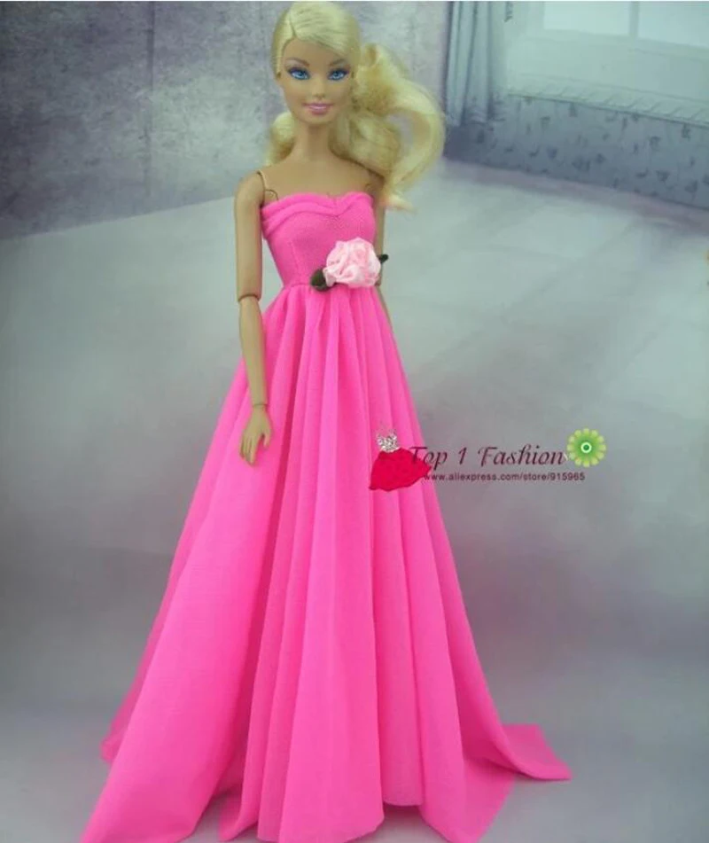 Rose roze elegantie Grenadine avondfeest trouwjurk voor Barbie pop