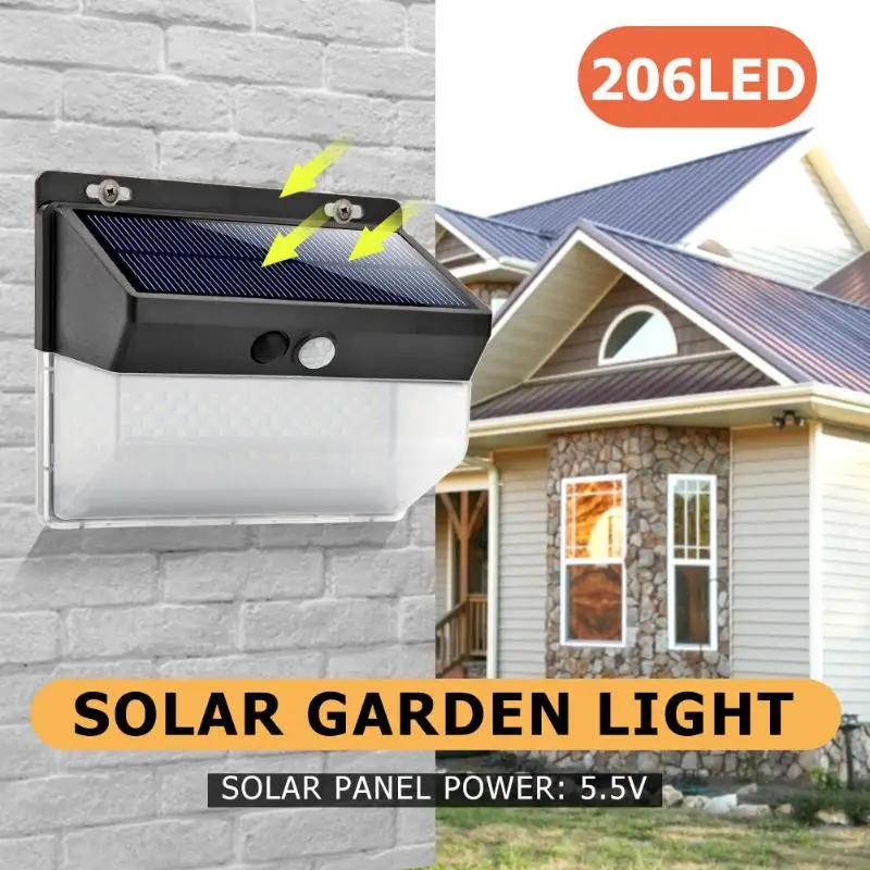 206LED Solar Lamp Wall Light  Outdoor Solar Power Motion Sensor Wall Light Outdoor Garden Security Lamp Garden