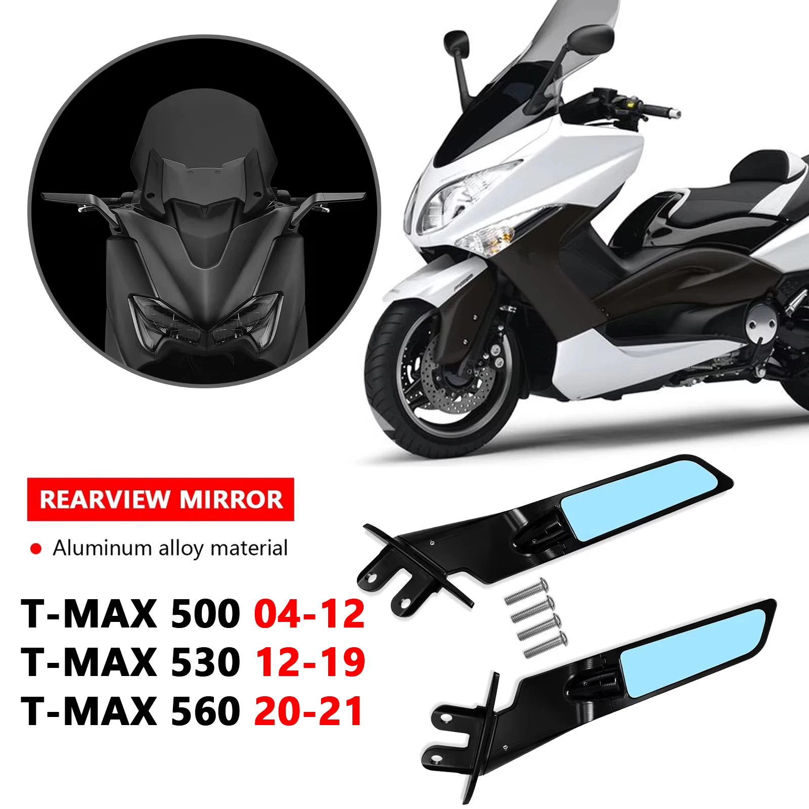 Specchietto retrovisore sportivo con alette aerodinamiche invisibili per moto T-MAX 500 04-12, TMAX 530 12-19, T-MAX 560 2020