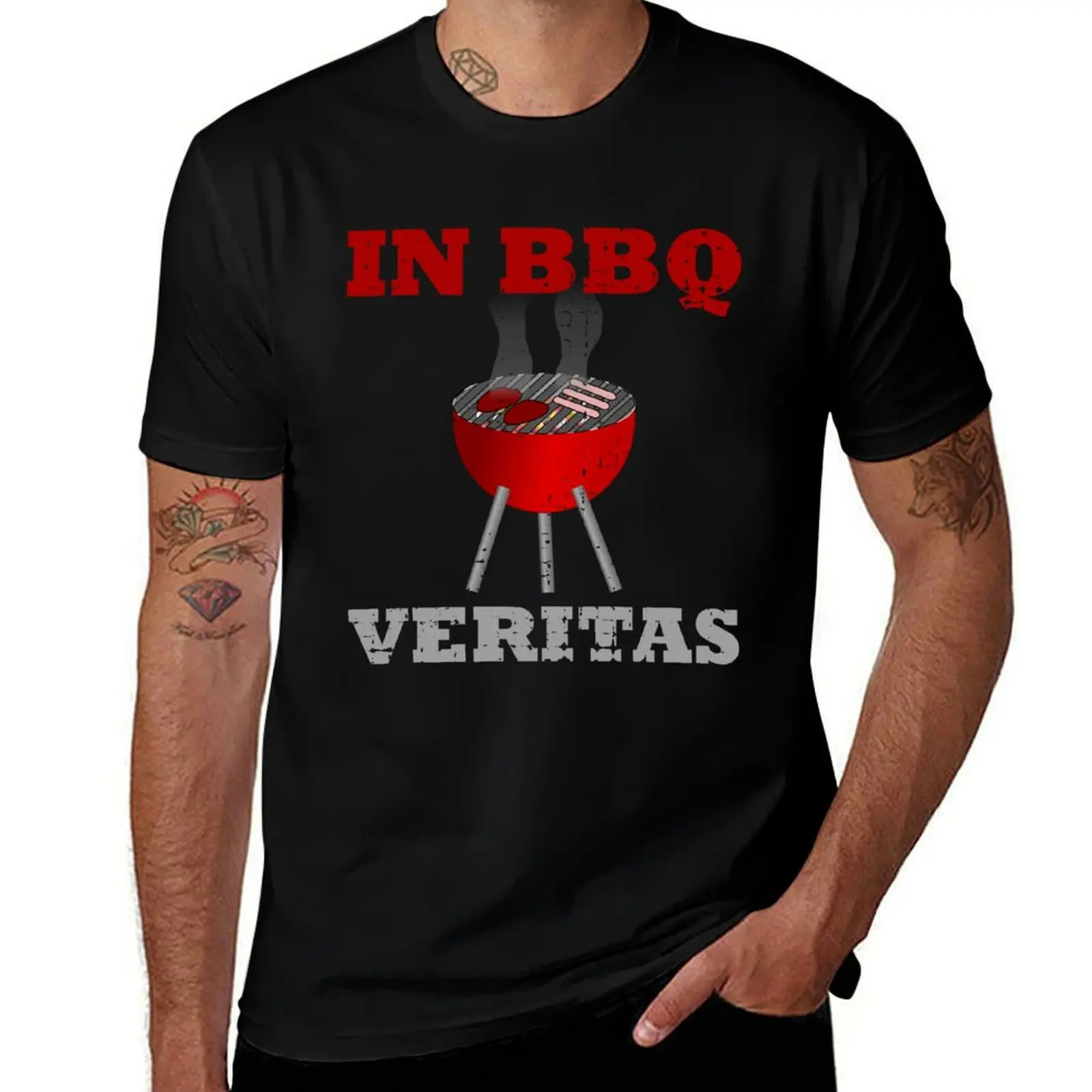 In BBQ veritas - funny barbecue saying T-Shirt cotton graphic tees blue lock Clothing quick-drying fitted t shirts for men