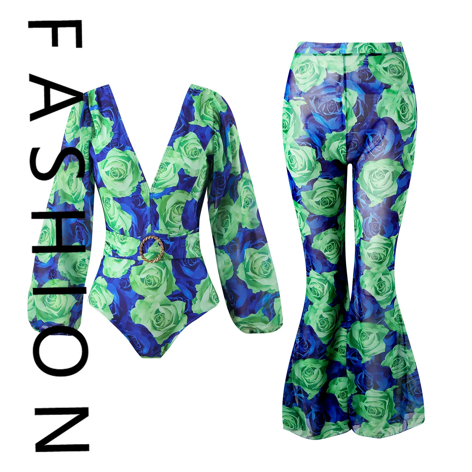 

2025 new sexy bikini one-piece swimsuit mesh skirt wrap skirt long-sleeved fashion swimsuit beach gathering conservative belly c