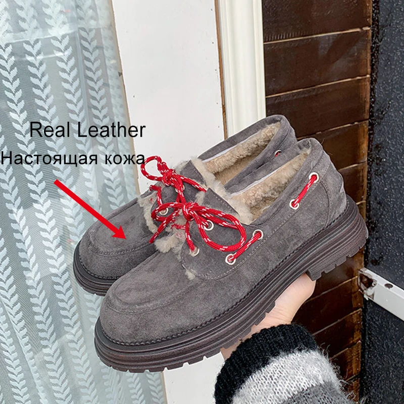 Women's Real Leather Flat Snow Boots - Sizes 34-40