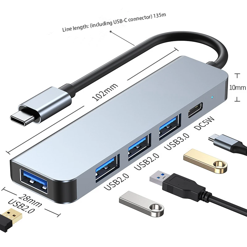 

Five In One Dock TypeC Hub USB Hub One Drag Four Phone Laptop Tablet Multi In One Splitter