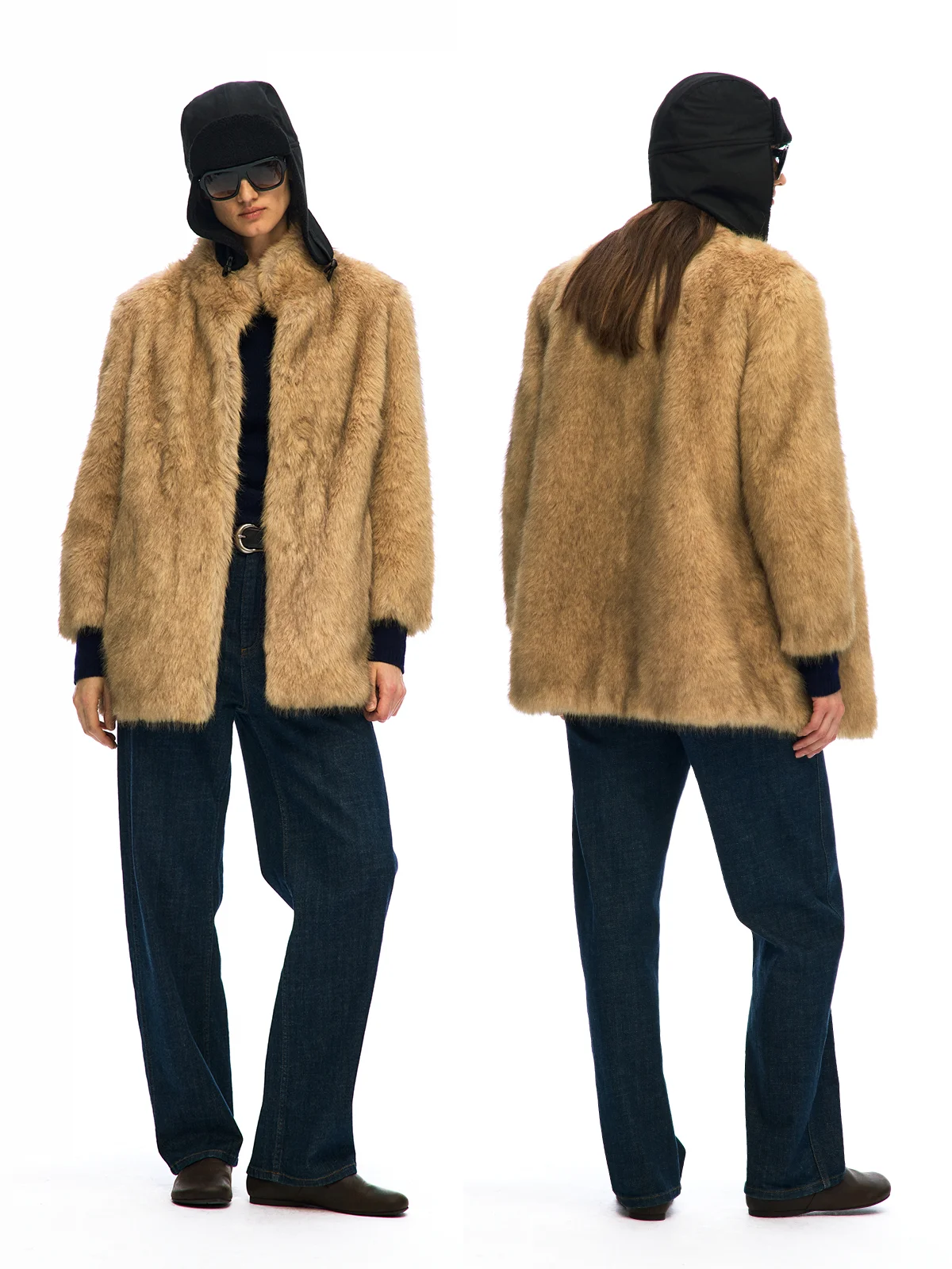 Manteau en fausse fourrure écologique pour femme, coupe longue droite, col montant, mi-longueur, chaud, pour usage quotidien, coupe universelle, épaissi