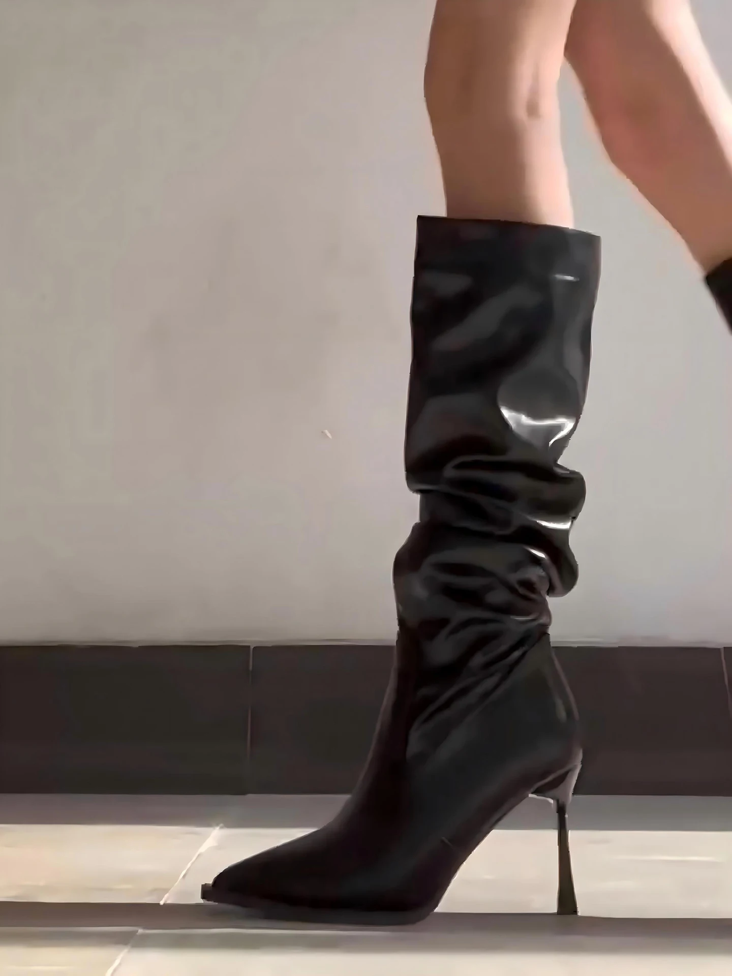 

Knee-high Slimming Heel Knight Boots Women's Pointed Toe Staable High Heel Bla Spicy Girl Over-the-Knee Long Boots