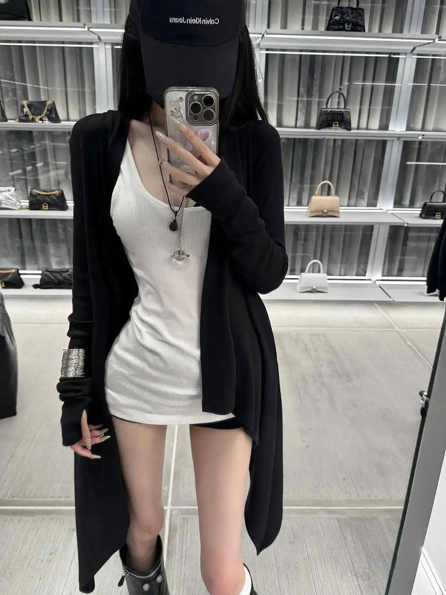 

Trendy Knitted Long Sleeve Women's Fashionable Cardigan Spring New Style Slimming Simple Coat High Waist Straight Cut Outfit