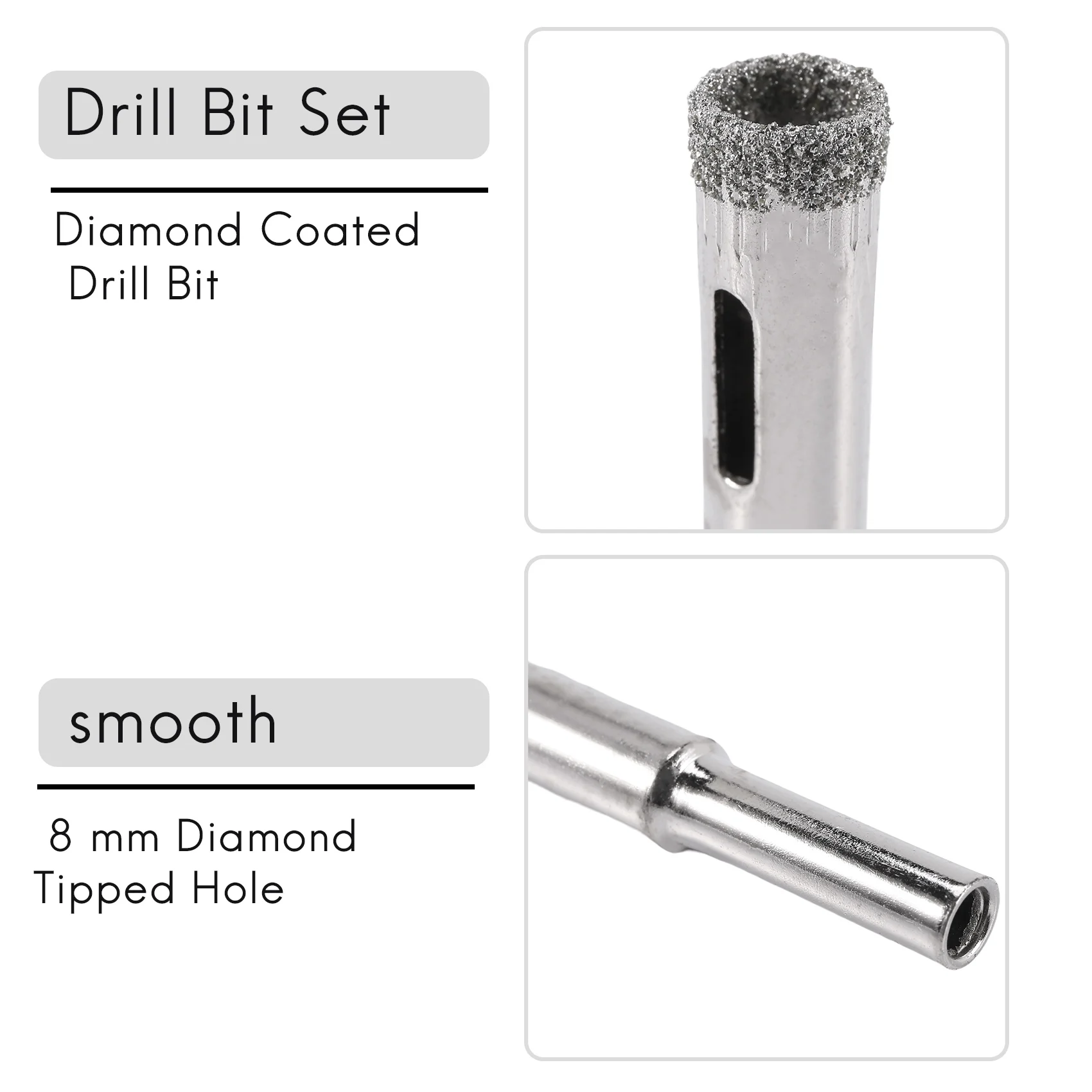 A38M 50 Pcs Diamond Coated Drill Bit for 8 mm Diamond Pointed Hole Saw, for Ceramic Tiles, Glass, Kitchen Ceramics, Marble