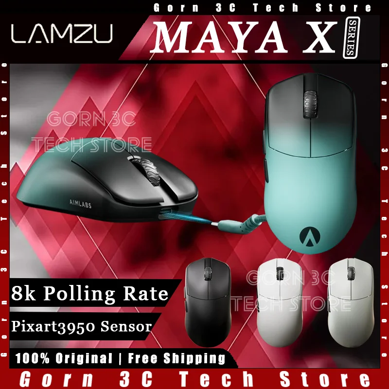 LAMZU MAYA X AIMLABS Gaming Mouse Dual Mode Pixart 3950 Sensor 8k Polling Rate Lightweight Esports Customized Pc Gamer Accessory