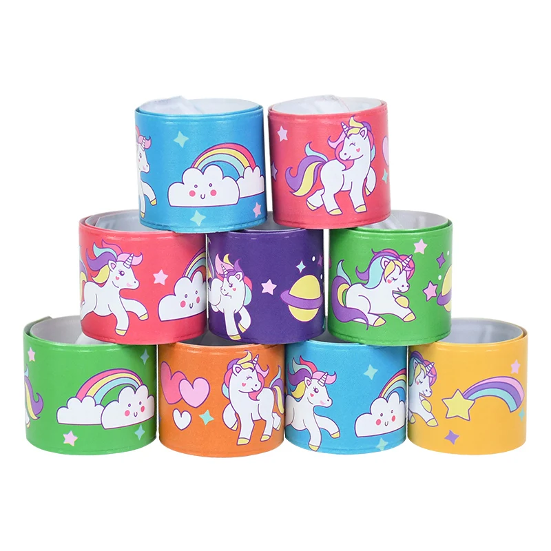 10Pcs Unicorn Slap Snap Wrap Wristband Band bracciale Hand Ring Kids Boy Vogue cinturino in Silicone giocattoli per bambini bomboniere per feste di