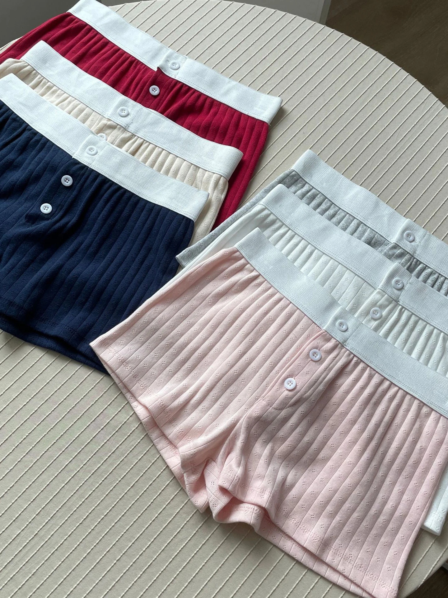 Pantaloncini a costine con occhielli floreali in cotone Donna Estate Tre bottoni Patchwork Pantaloni corti dritti Dolce e carino Biancheria intima casual per la casa Y2k