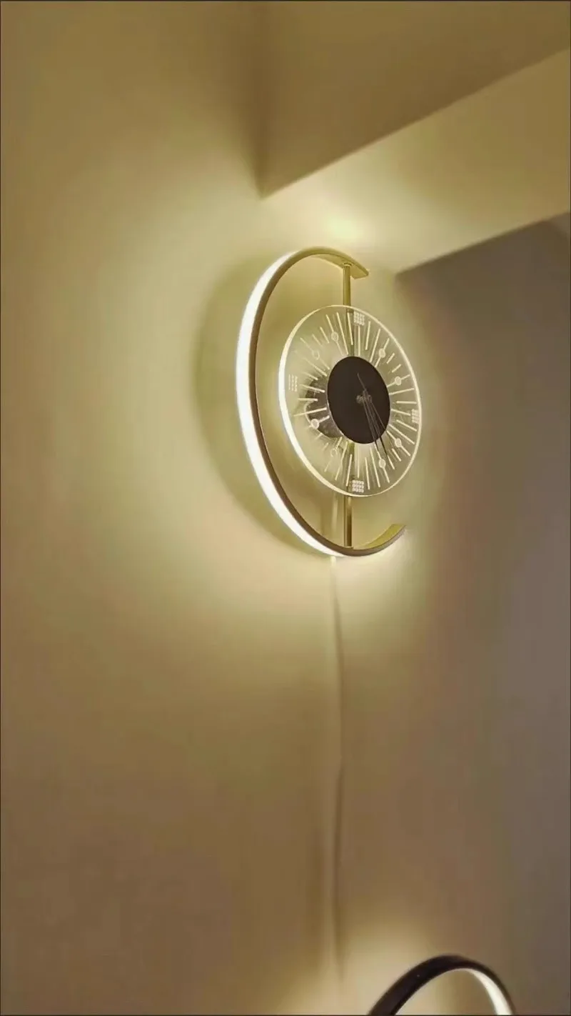 Nordic Clock Wall Lamp for Living Room Background Bedroom Headboard Modern Simple Internet Famous Decorative Lighting Fixtures