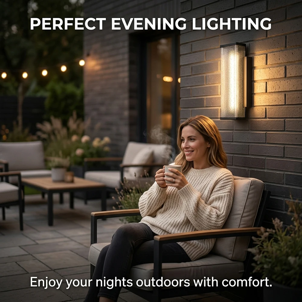 Waterproof Exterior Wall Sconce Modern Minimalist Glass Porch Light 35cm Black Aluminum Outdoor Lighting Fixture for Yard Garage
