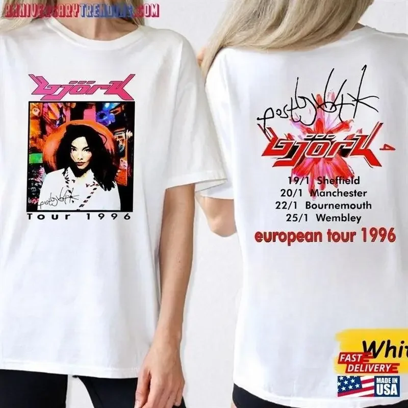 1996 Bjork Tour Re printed White T Shirt 2 sided for Fan S 5XL