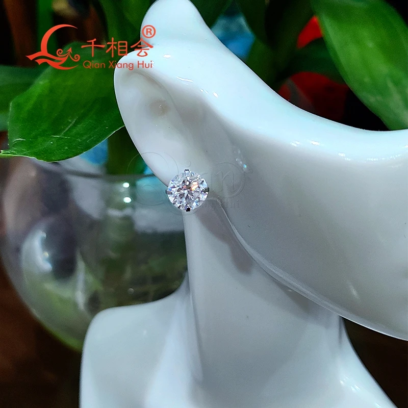 round shape 6mm and 8mm white D Moissanite  silver color  Stainless steel studs earrings jewelry Bathing and swimming men women