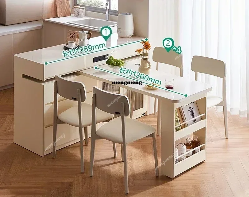 Luxury Modern Simple Multi Functional Glass Dining Island Table Integrated Retractable Light High End Dining Tables Rectangle