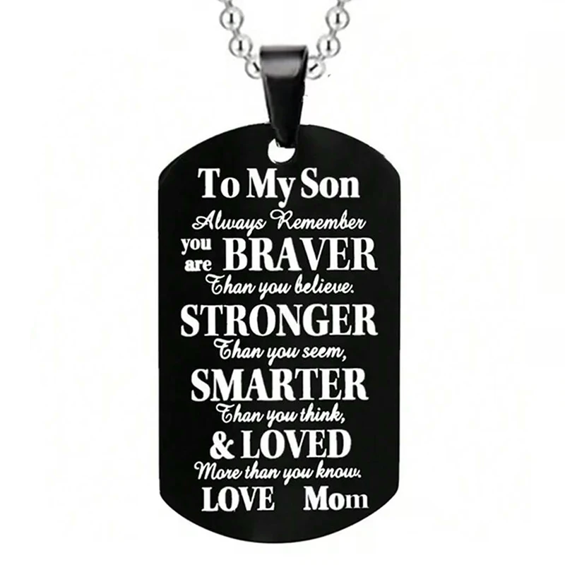 Big Black Stainless Steel Dog Tag Necklace To My Son Grandson Inspirational Necklaces Jewelry Birthday Gifts