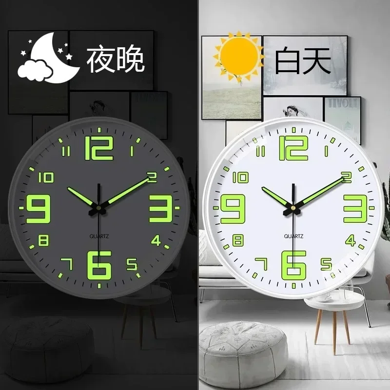 Luminous clock Bedroom silent wall clock Living room Modern simple creative fashion punch-free round quartz clock