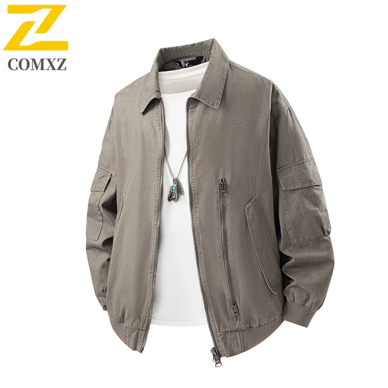 

COMXZ Men Autumn Jacket Windproof Multi Pocket Outdoor Hiking Camping Coat Lightweight Travel Fishing Turndown Collar Jackets
