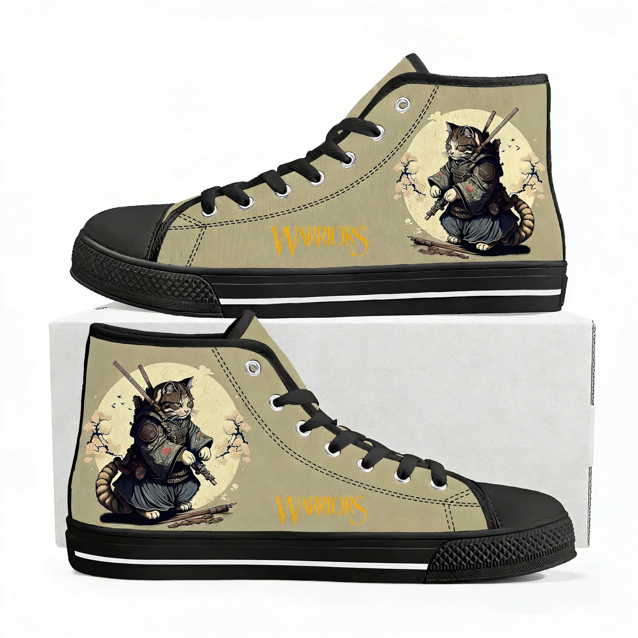 

Кроссовки Cat Warrior High Top для мужчин, женщин и подростков, высококачественные трендовые кеды из канваса, модные повседневные кроссовки на заказ