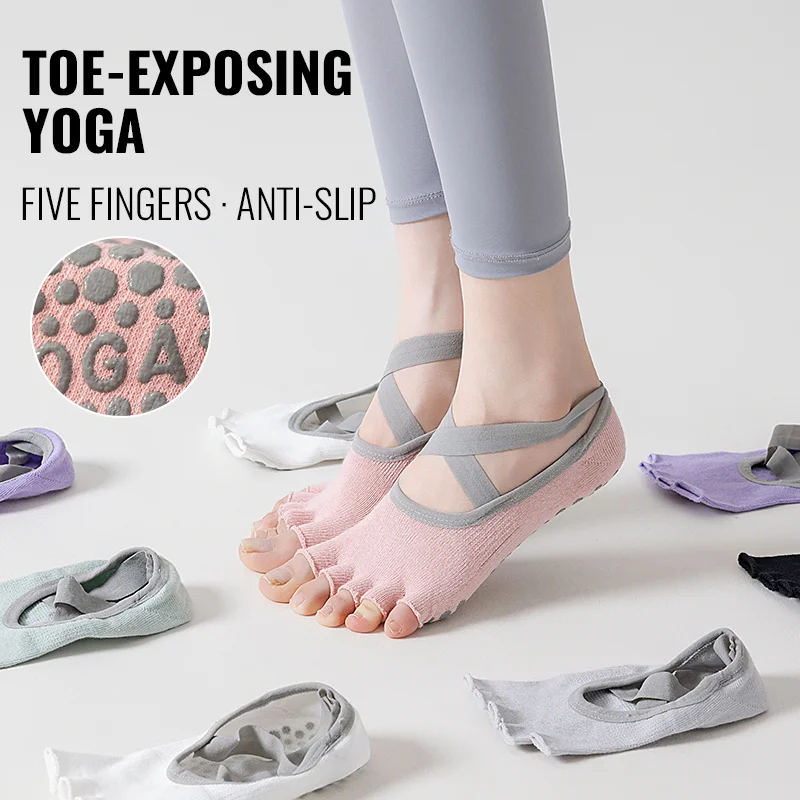 

MiiOW Five Finger Socks Women Toeless Yoga Sock Non-Slip Grip Pilates Sock Indoor Fitness Barre Dance Ankle Sock Split Toe Socks