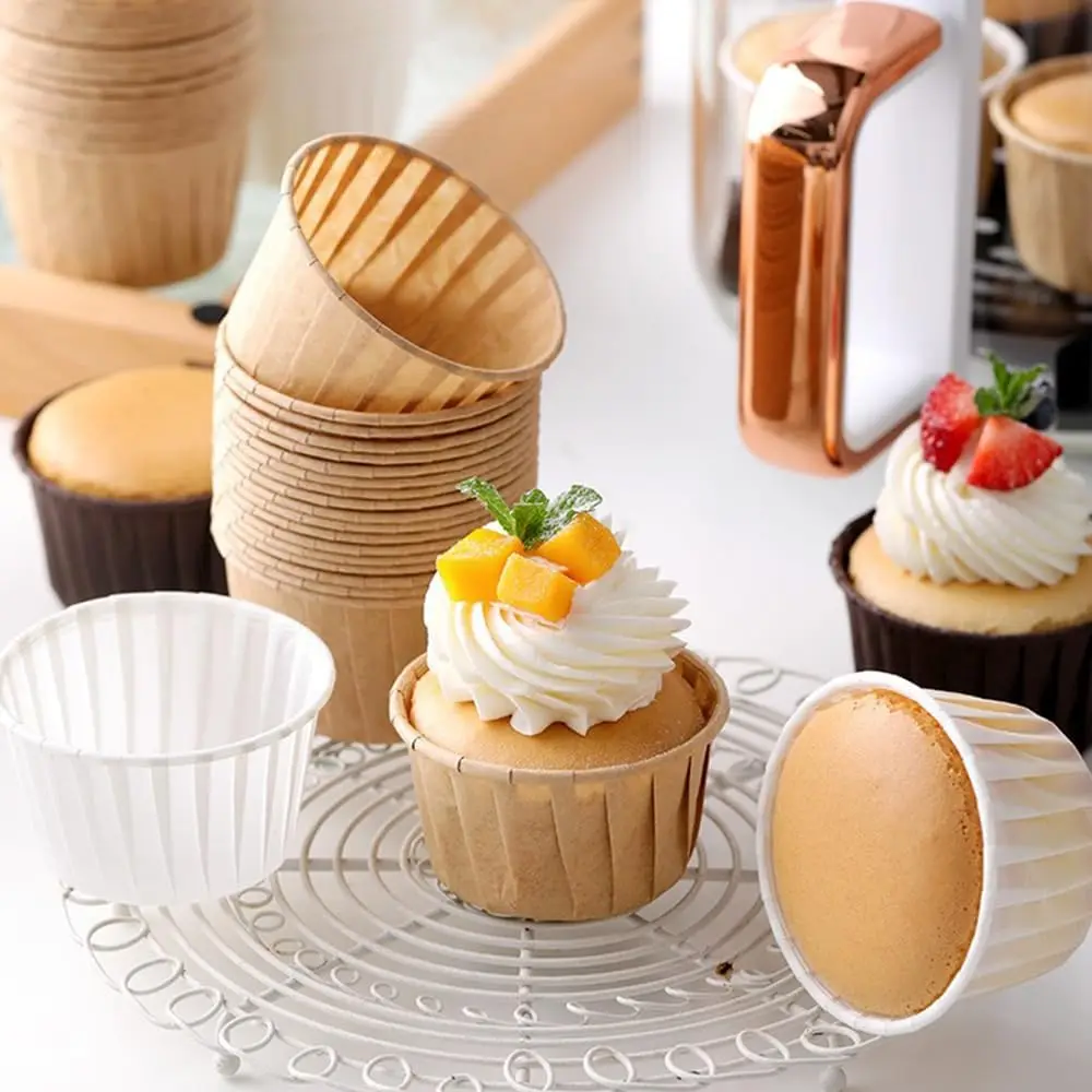 50 조각 컵케익 포장지 폴카 도트 솔리드 그리스 방지 머핀 컵 베이킹 상자 웨딩 파티 케이크 금형 홈 주방 과자 도구
