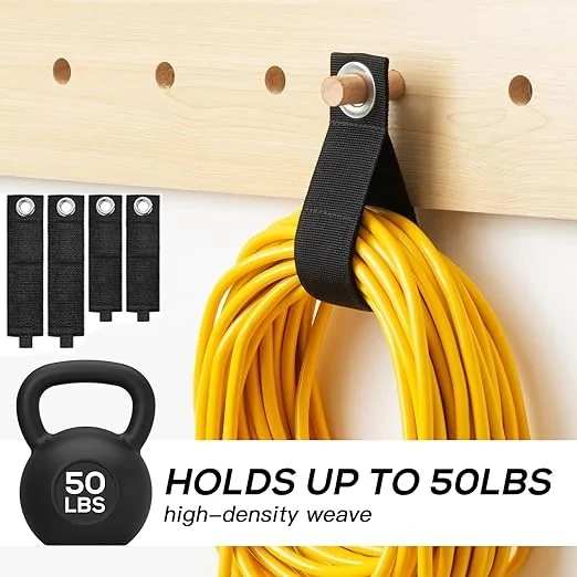 Extension Cord Holder Organizer Car Trunk Tool Heavy-Duty Hook Loop Storage Strap for House Basement RV Garage for Cables Winder