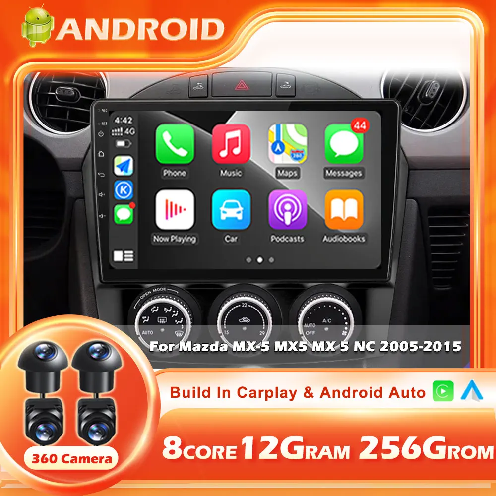 Radio Multimedia para Auto con Android 16 para Mazda MX-5 MX5 MX 5 NC 2005-2015, Reproductor de Video, Unidad Principal, GPS, Carplay Inalámbrico, Herramientas BT