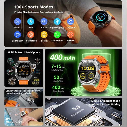 Imagen 2 del producto 2025 Nuevo reloj inteligente con auriculares 2 en 1 con llamada Bluetooth para hombre, reloj inteligente con seguimiento de movimiento y música está disponible para Android e IOS