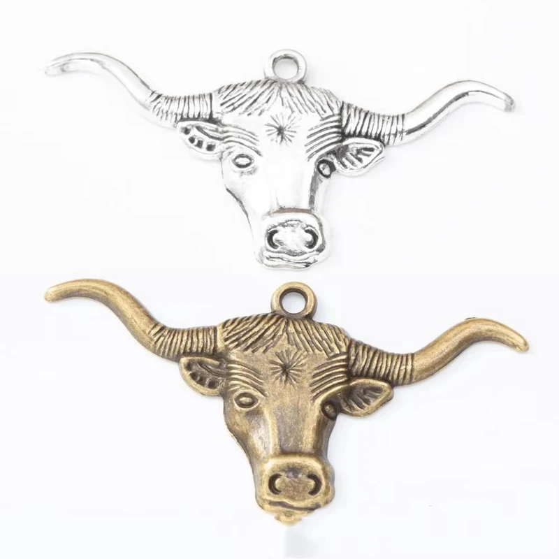 40pcs 61*38MM Zakka Style Wedding Creative Gift Alloy African Bull Head Jewelry, Vintage Classic Handmade Diy Sweater Necklace P