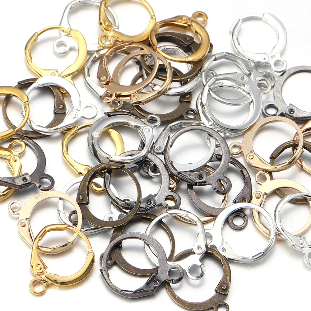 20Set/Lot 14*12mm Copper French Lever Earring Hooks Circle Earring HooksWire Ear Clasp Settings For DIY Jewelry Making Supplies