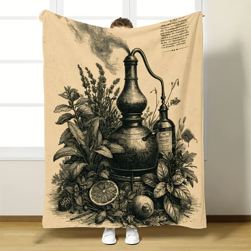Vintage Botanical Steampunk Illustration Blanket Throw Large Decorative Academia Nature Print Bed Spread 150x200cm