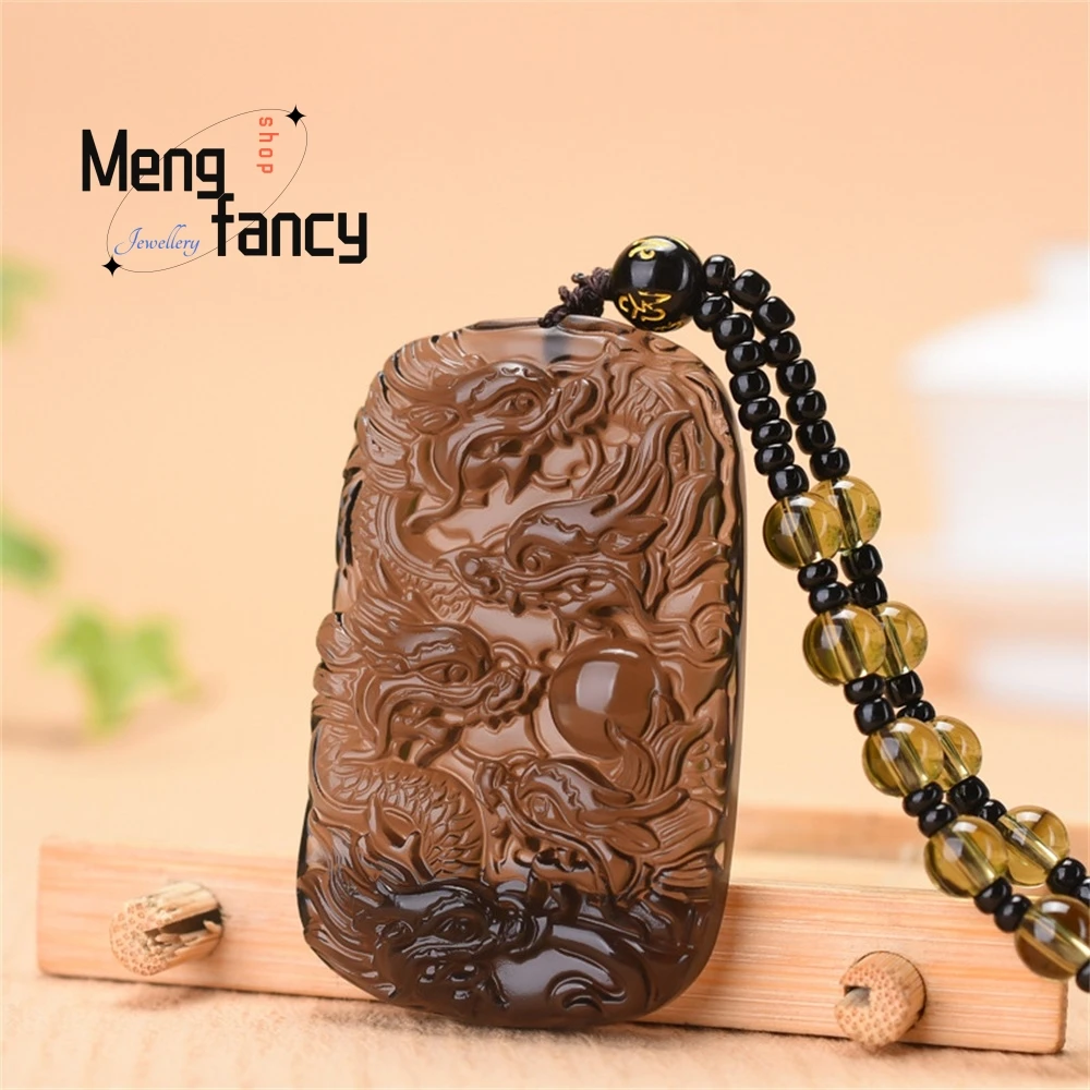 

Natural Obsidian Five Dragon Pearl Chain Pendant, Men's Powerful Dragon Tag Necklace, Obsidian Pendant Fashion Jewelry Elegant