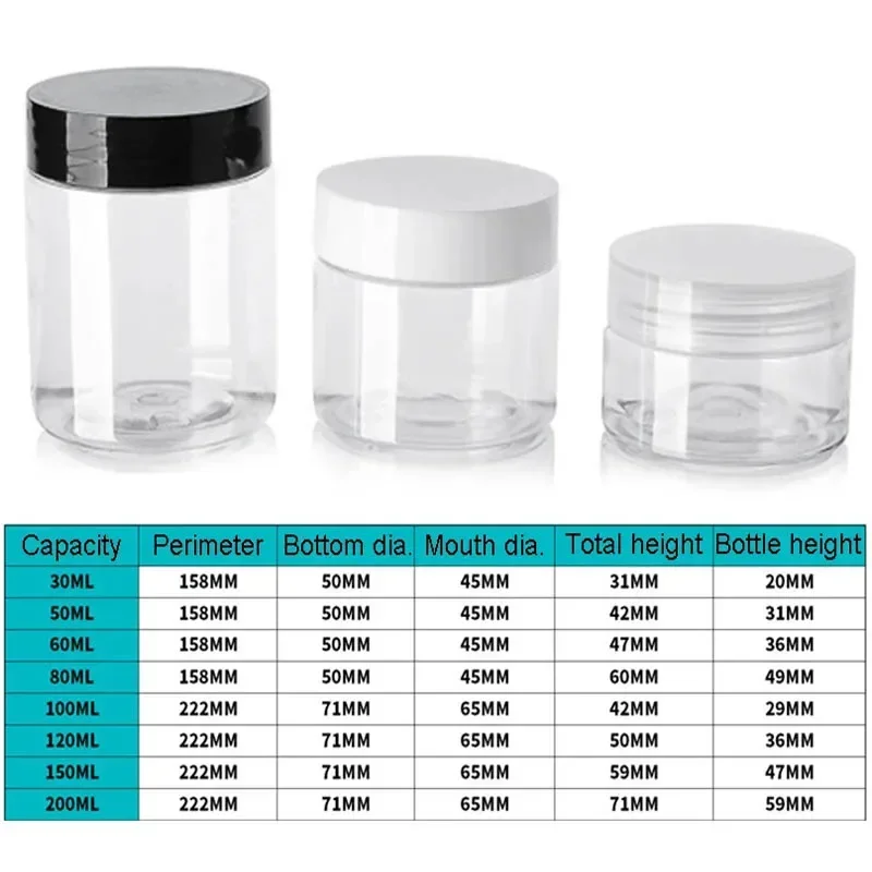 20Pcs/Lot 30/50/60/80/100/120/150/200ml Empty Storage Jar Cosmetic Facial Cream Containers Plastic Packing Jar For Candy Cookies