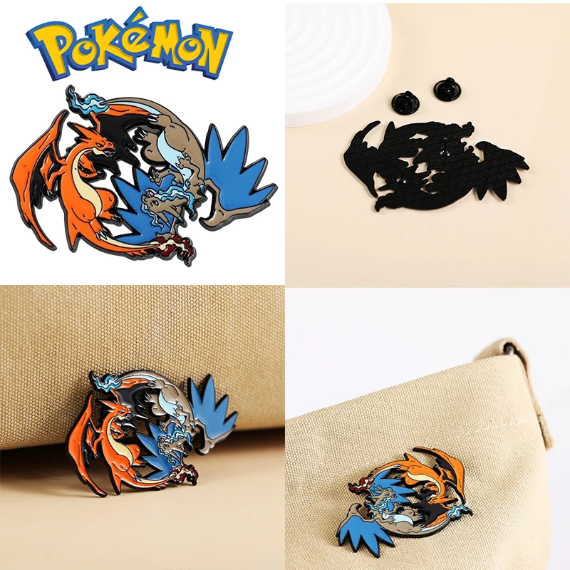 

Fashion Mega Charizard XY Cartoon Metal Brooches Anime Peripherals Backpack Bag Decor Alloy Badges Lapel Pin Kids Birthday Gifts