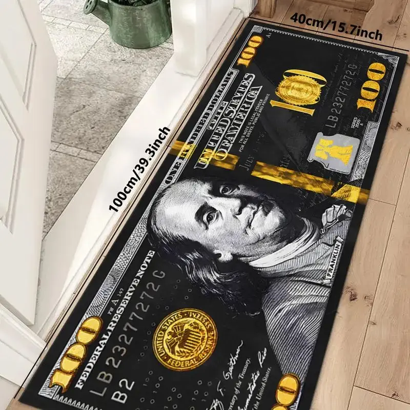 VIKAMA Dollar Bill Black Flannel Bedside Rug for Bedroom Long Runner Mat Plush Cozy Aesthetic Washable Home Decor