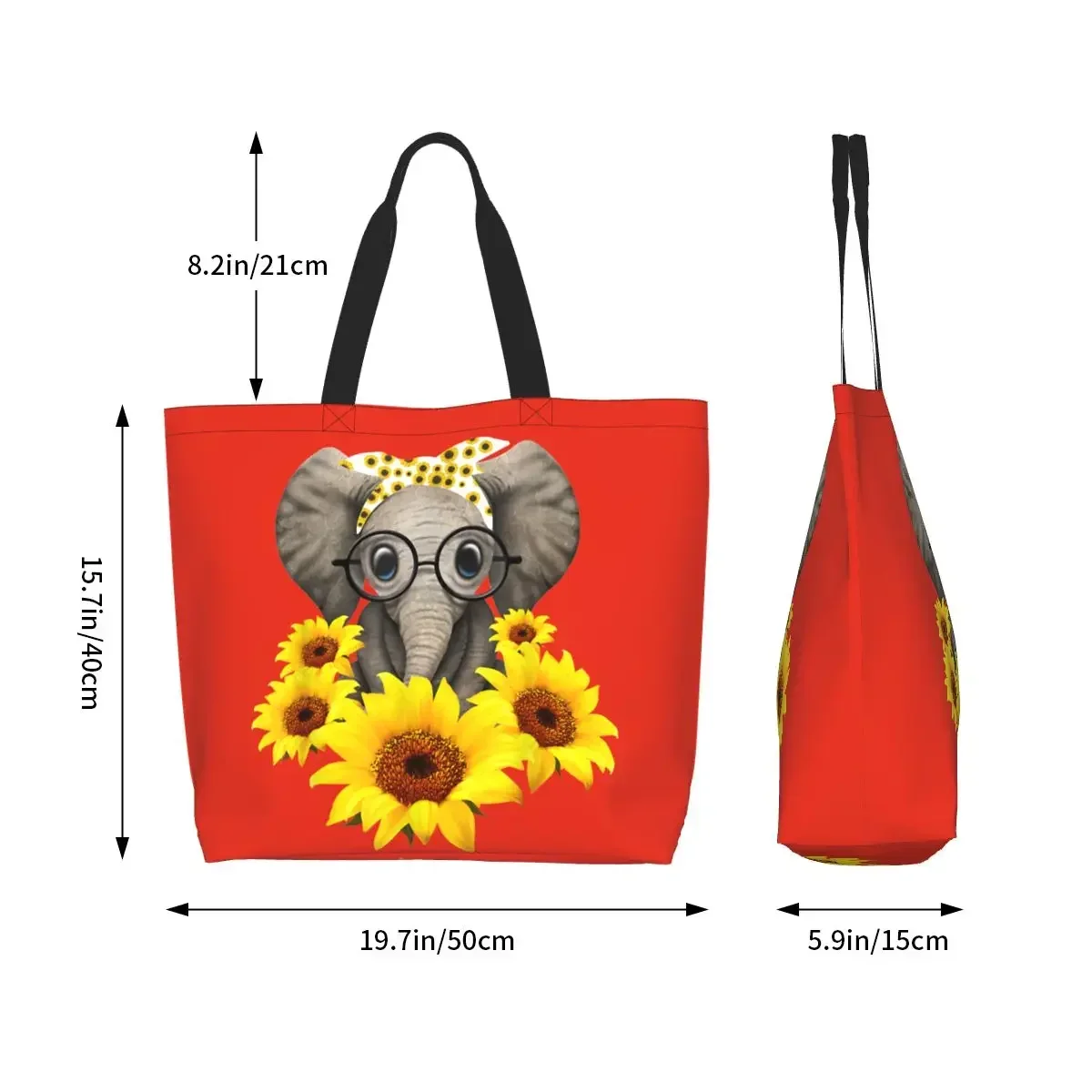 Bolso de compras de lona con estampado divertido, bolsa de hombro, gran capacidad, duradero, girasol