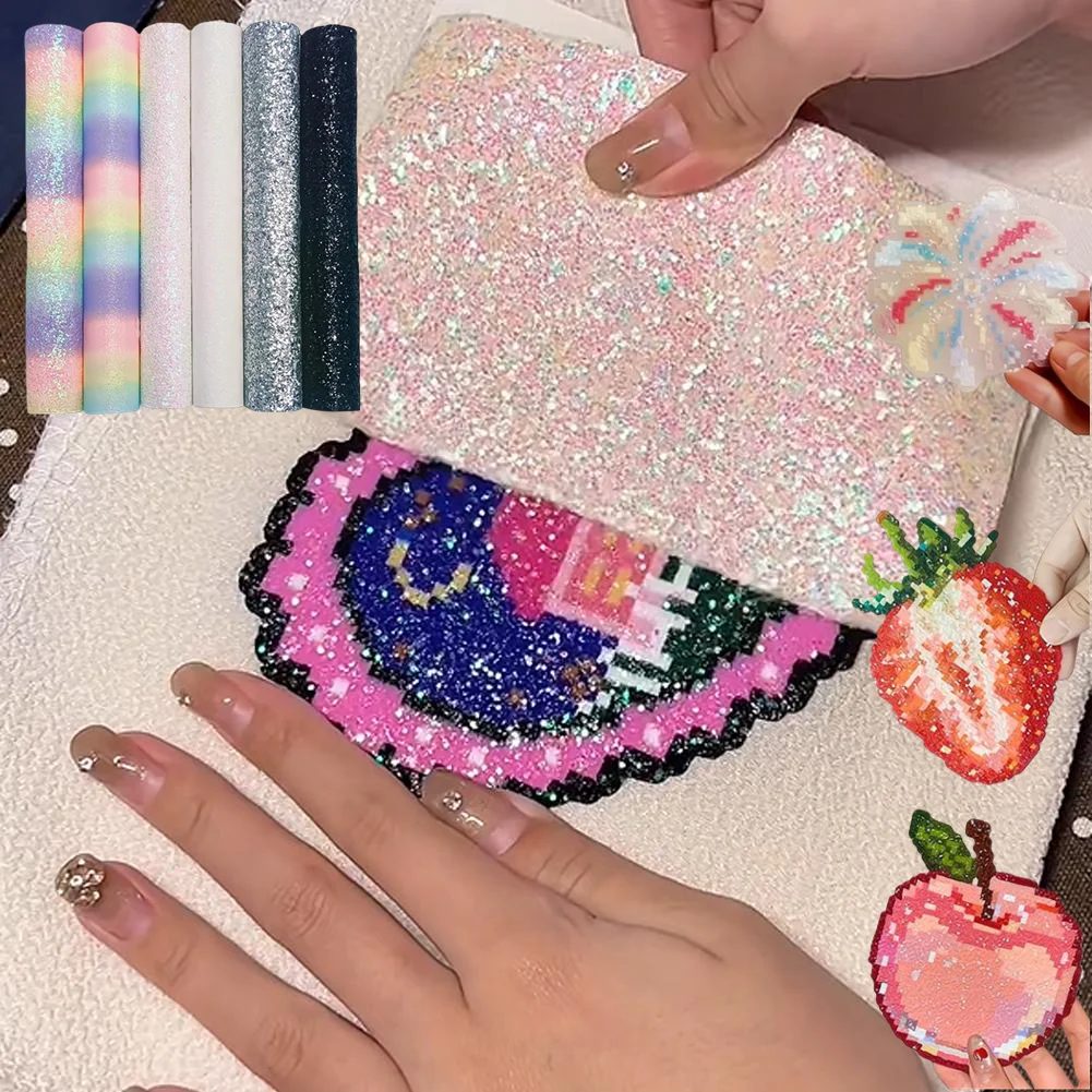 6-piece Bead Art Kit: Rainbow Glitter Fabric, Iron-On Beads, Baking Paper and Iron-On Fabric A Stylish Craft Kit Handcrafted Toy