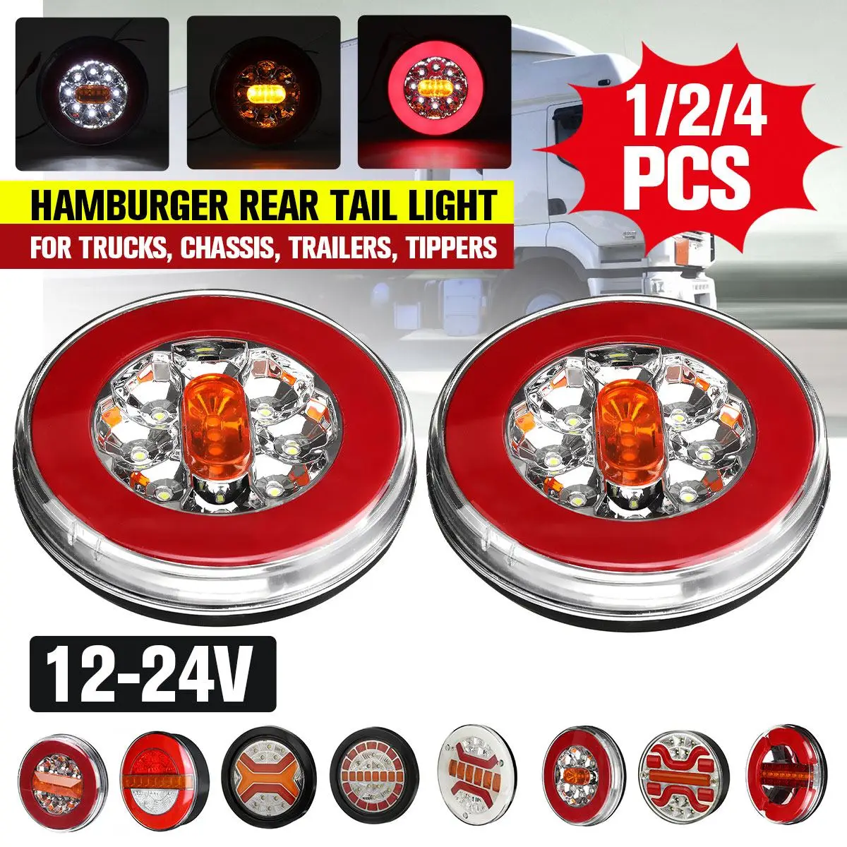 1/2/4pcs LED Truck Trailer Tail Lights Waterproof Flow Running Turn Signal Brake Stop Light Pickup Rear Light Tractor Taillights