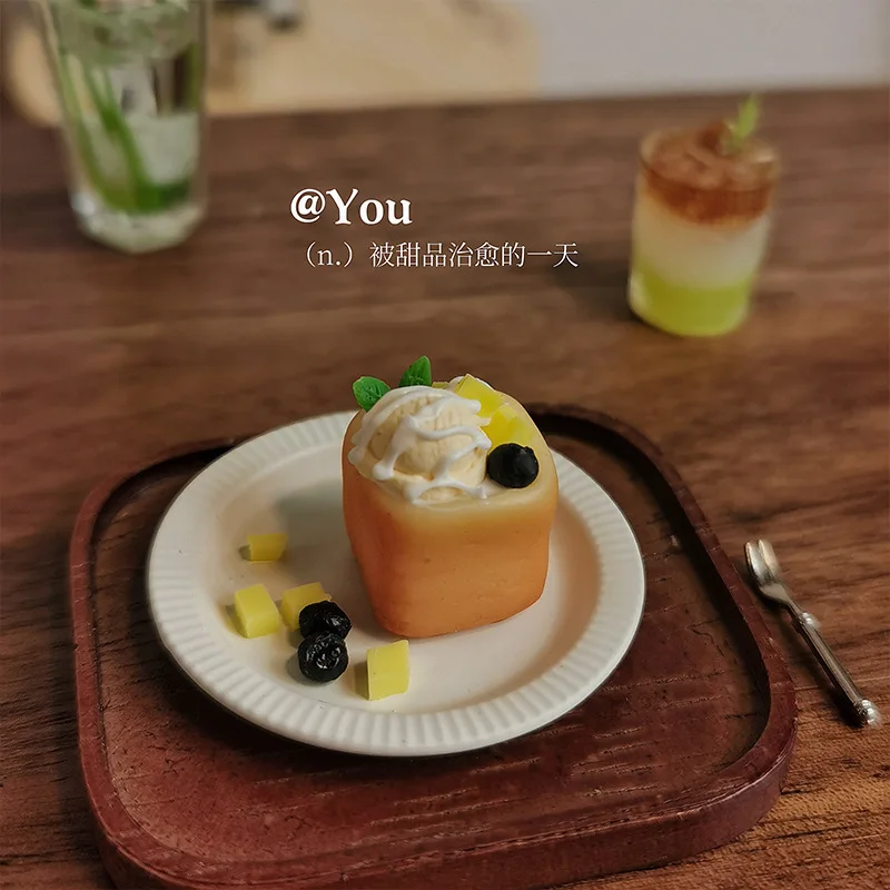 1:12 Miniatur Dessert Modelle Puppenhaus Zubehör Mini Eis Toast Dessert Spielzeug Dessert Haus Szene Fotografie Requisiten