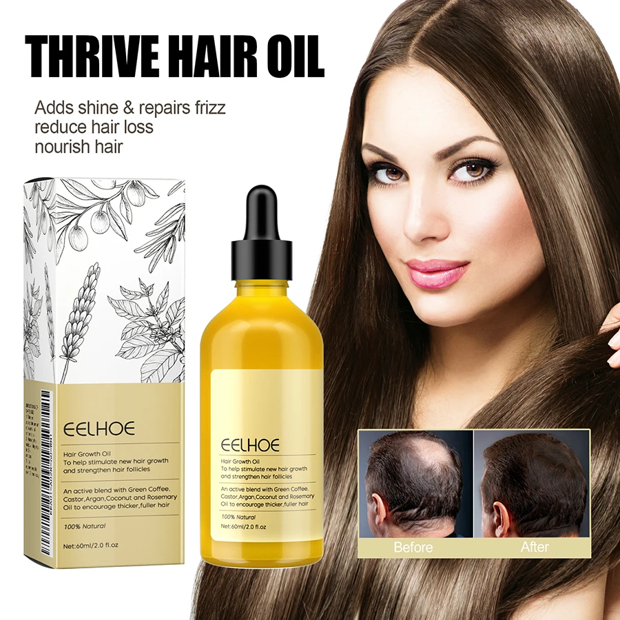 Rosemary Hair Growth Oil for Dry Damaged Hair Repair Nourishing Scalp Treatment Serum for Thicker Fuller Hair Anti Breakage Split Ends Frizz Control Argan Coffee Oil Ginger Extract US Warehouse Fast Delivery 60ml