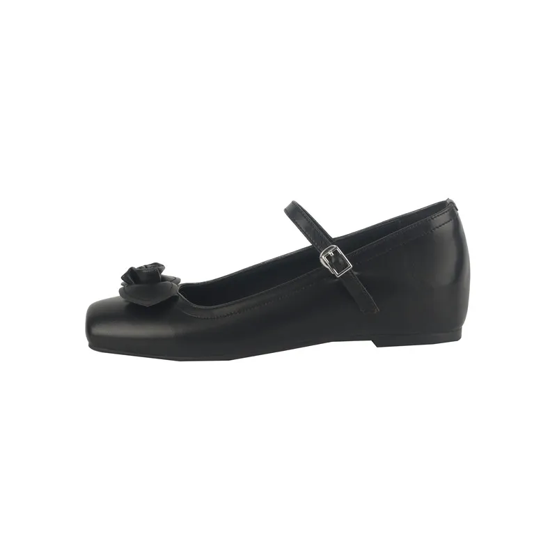 Pig Nose Floral Mary Jane Single Shoes With a Raised One Line Buckle Inside for Comfortable Single Shoes Natural Leather