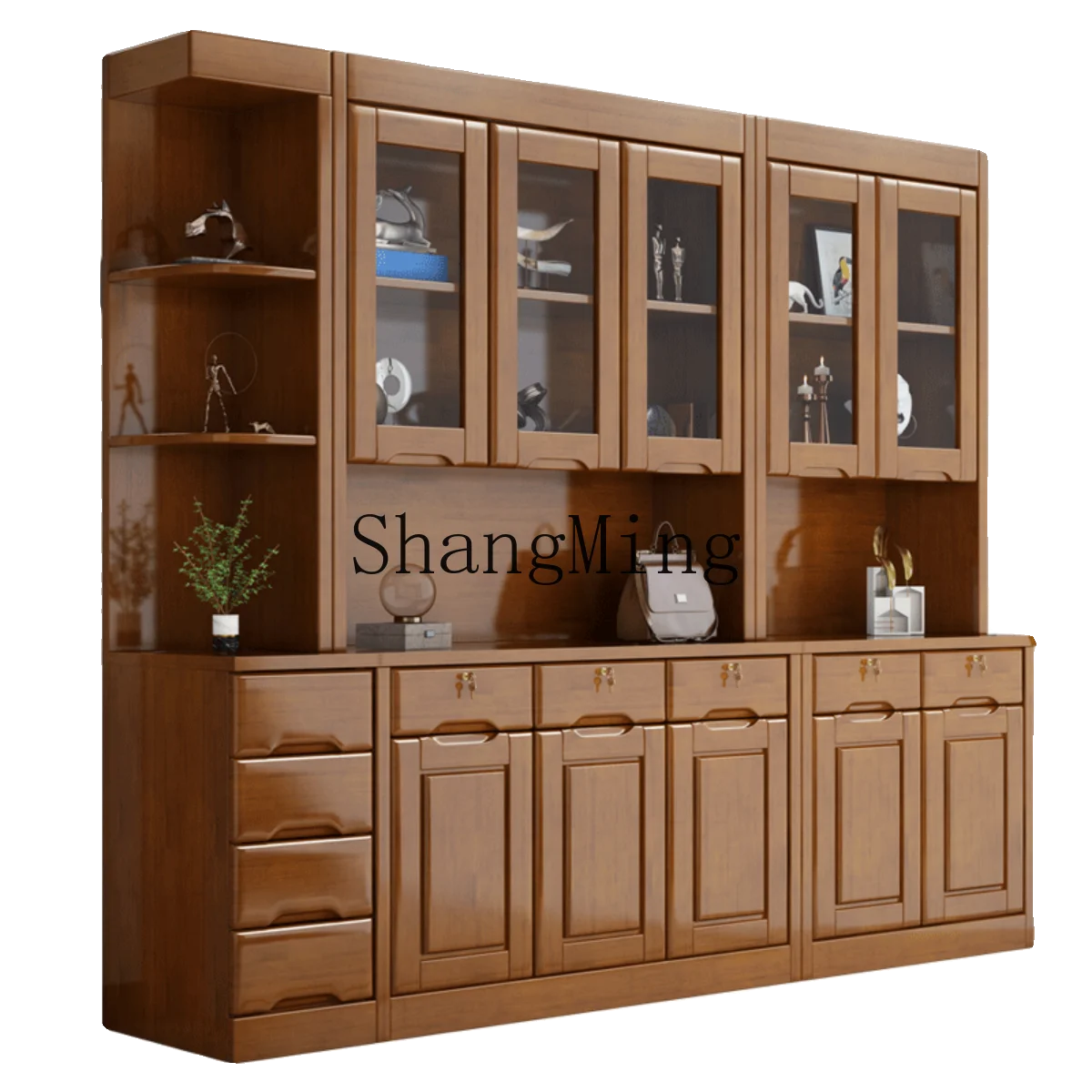 

ZHB solid wood dining side wine cabinet storage against the wall storage modern Chinese living room shoe cabinet bookcase