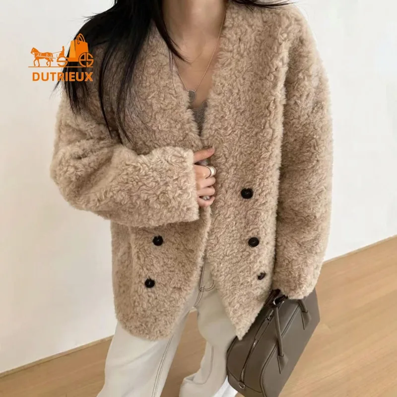 Winter Women's Real Wool Fur Coat, 100% Wool, Warm Thickened Wool Women's Fur Jacket, Fashionable Daily Travel Work Jacket